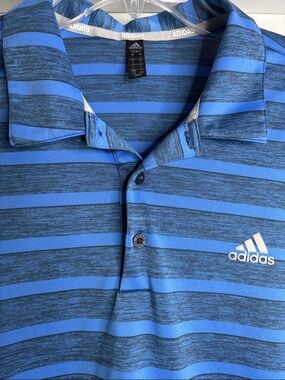 adidas Blue and Charcoal Striped Men’s Golf Polo